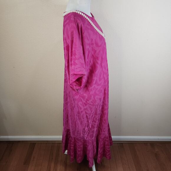 Risa Ann Vintage Midi Shift Dress Shift Size 24.5 Attached Necklace Magenta - Picture 5 of 10